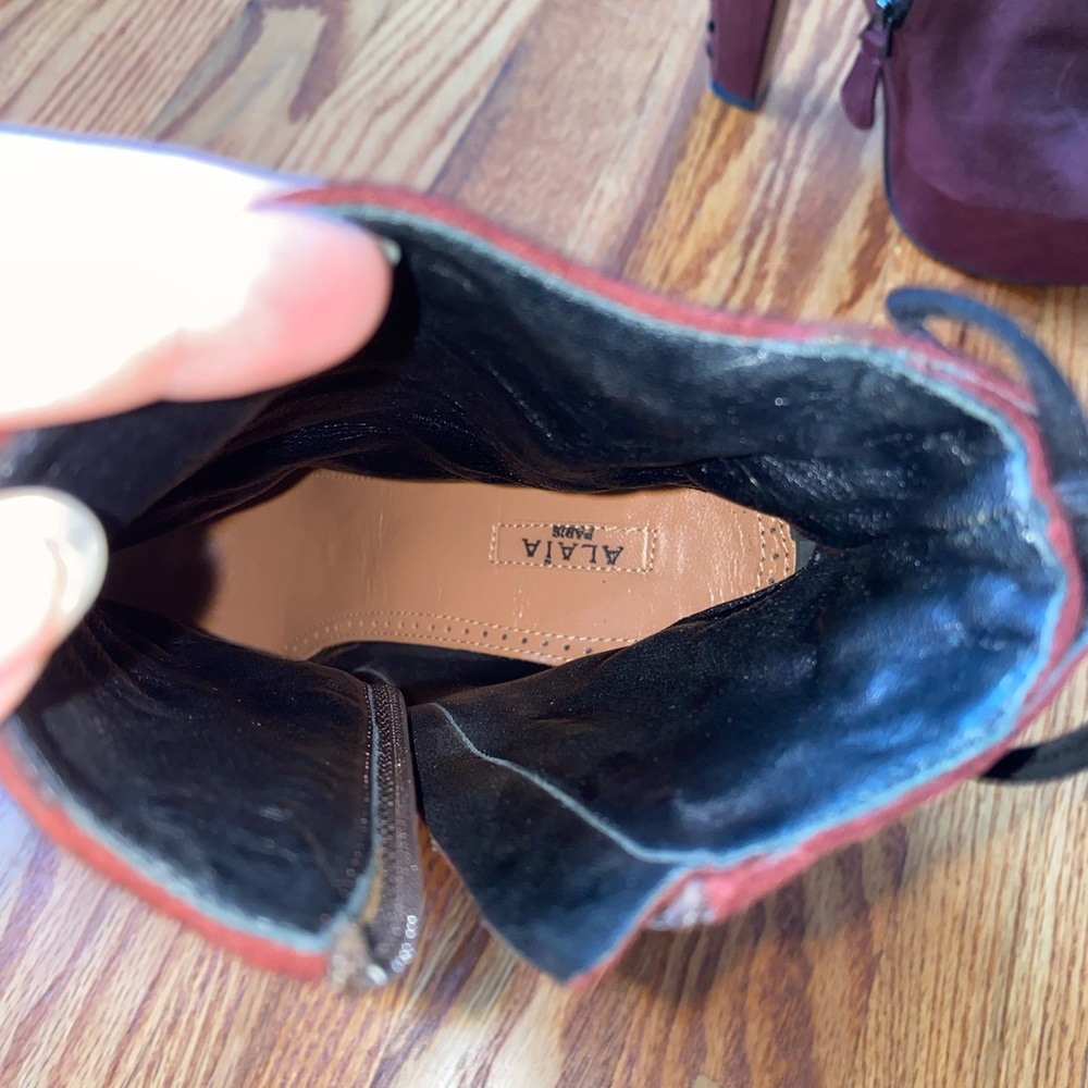 Alaïa Burgundy Suede Lace Up Ankle Boots - Size 7 - Picture 8 of 10